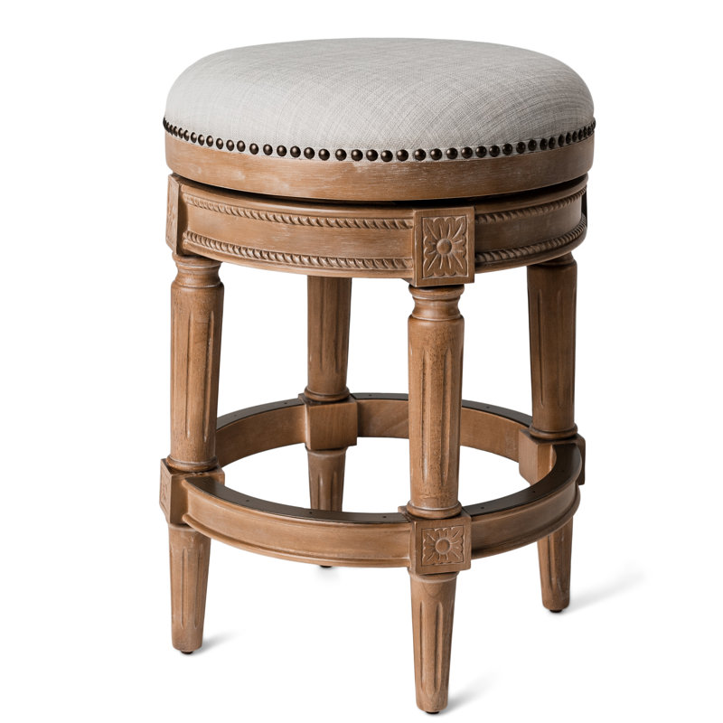 Maven Lane Pullman Backless Stool with Fabric Upholstery, Counter Stool (26" Seat Height), Weathered Oak/Fabric