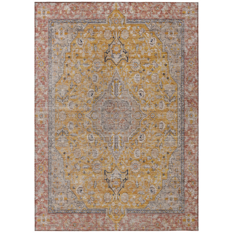 Vexira Gold Washable Indoor-Outdoor Rug - LOOMLAN, 8' x 10'