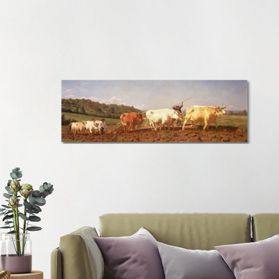Ploughing In The Nivernais, 1850 (Private Collection) by Rosa Bonheur - Wrapped Canvas Panoramic Print
