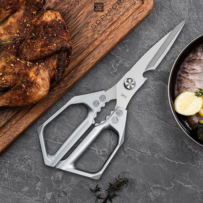 Heavy Duty All-Purpose Kitchen Shears with Aluminum Handles, 3mm Thick Stainless Steel Poultry Scissors for Bone, Turkey, Fish, Nutcracker & Bottle Opener