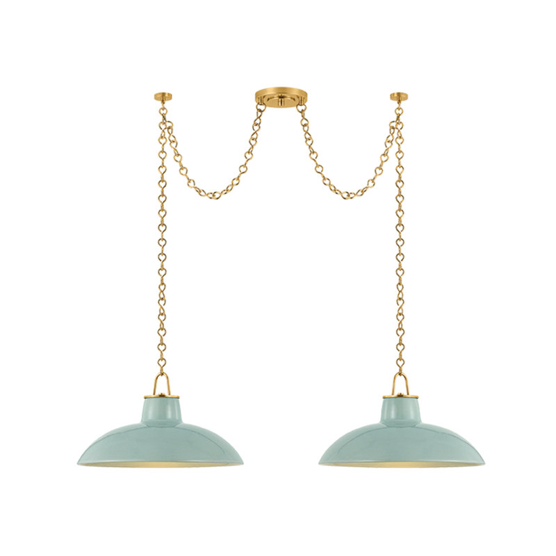 Pottersville 18" 2-Light Ceramic Linear Chandelier, Blue / Aged Brass