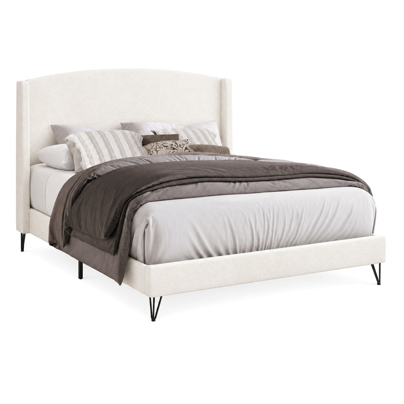 Structure de lit plateforme tapissier Boucle, Grand lit, Beige
