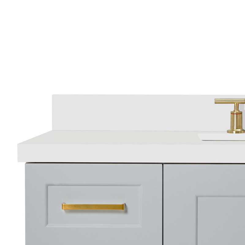Freitas 48'' Solid Wood Single Bathroom Vanity, Gray, Rectangle, White Quartz