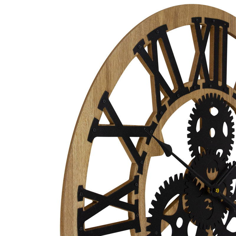 24" Brown and Black Roman Numeral Wall Clock with Cogs