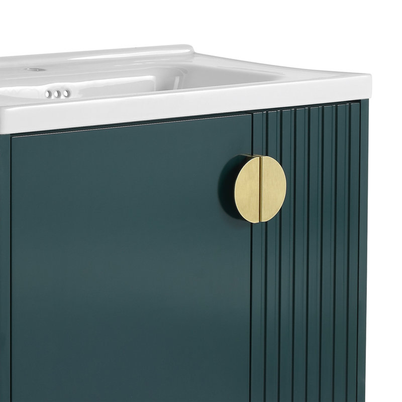 Meuble-lavabo mural 28 po avec lavabo en céramique, Vert