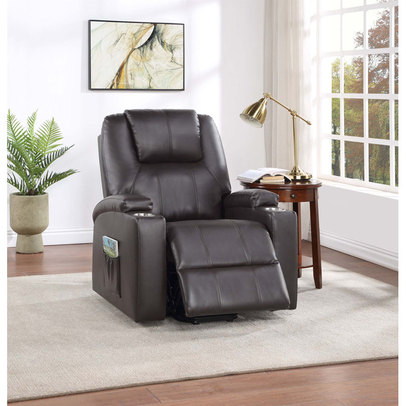 Power Recliner Chair Swivel, Boucle Upholstered 360 Degree Swivel Recliner With 5 Star Base, Ergonomic And Comfortable, Brown