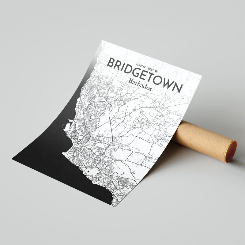 «Bridgetown City Map», impression, Noir et blanc, H 24 po x l 18 po