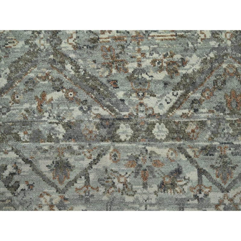 Tapis oriental 7 pi 9 po x 10 pi 1 po gris, étain effacé et cassé, noué à la main, laine naturelle, velours zéro, mince