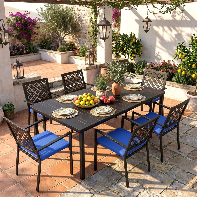 Ensemble repas rectangulaire pour 6 personnes 72 "avec coussins, table de patio et chaises Camrynne