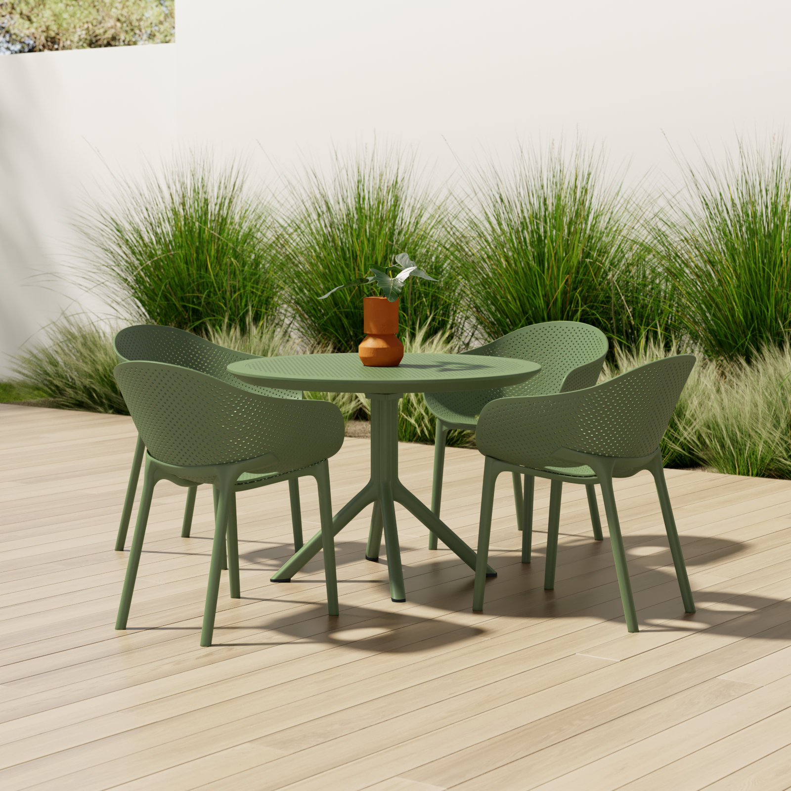 Farrah 41" Round 4 - Person Dining Set, Olive Green