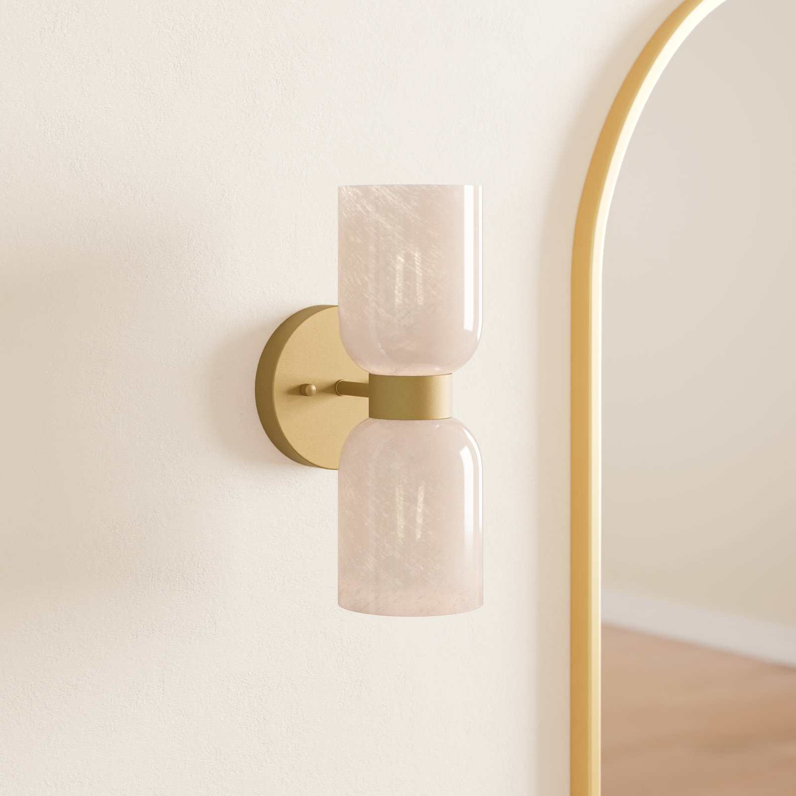 2-Light Dimmable Armed Sconce, Brushed Gold, Cream