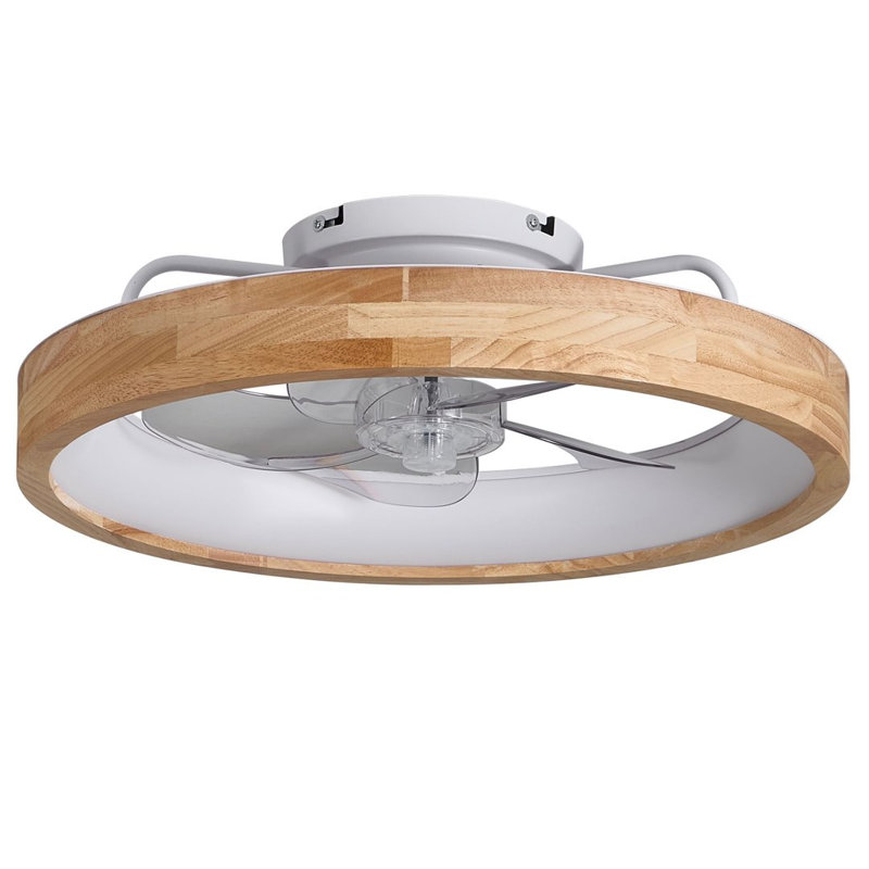 Ventilateur de plafond à finition bois 20 pouces avec éclairage à intensité variable 3000K-6500K à DEL OLONTIC, ventilateur réversible à 6 vitesses avec minuterie APP