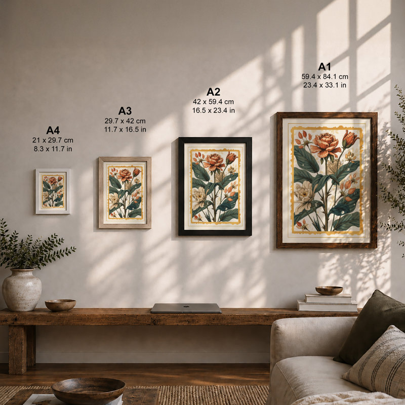 Rose Study Botanical - Framed Print, A1 - 84.1 x 59.4 cm, Oak