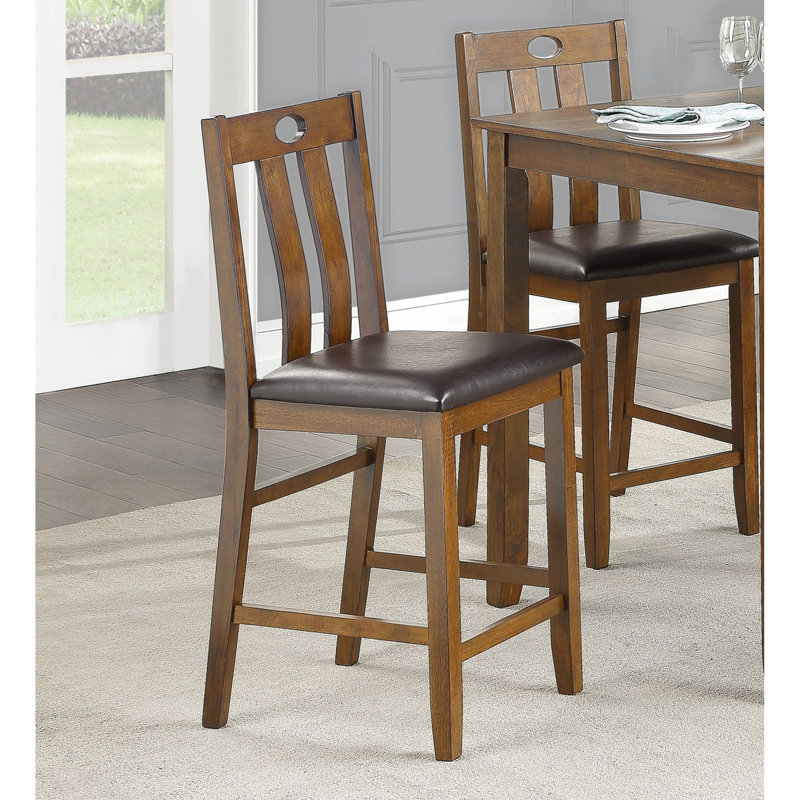 Table et chaises de salle à manger 5 pièces à hauteur de comptoir - Assise rembourrée en bois brun et en similicuir 4