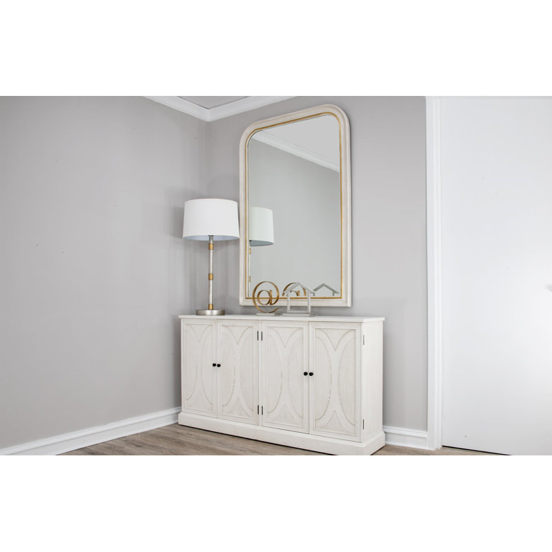 Tallulah Arch Wall Mirror, 60" x 40", Antique White/Gold