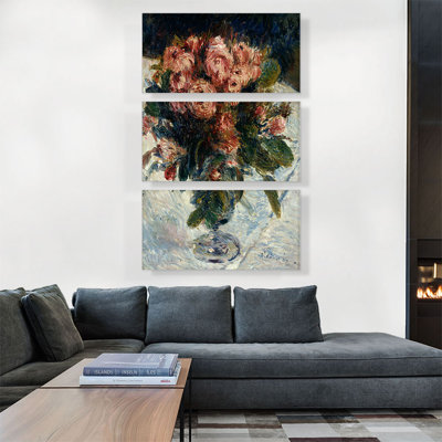 Roses 1890 by Pierre-Auguste Renoir - 3 Piece Wrapped Canvas Painting Print Set