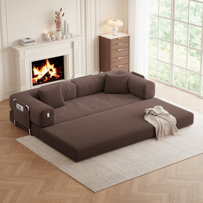 Lozena 78.7" Large 5 In 1 Sofa Bed Convertible, No Tools Assembly Sleeper Sofa, Modern Frameless Boneless Couch, Washable Corduroy Couch, Oversized For Small Space, 2 Pillows Included