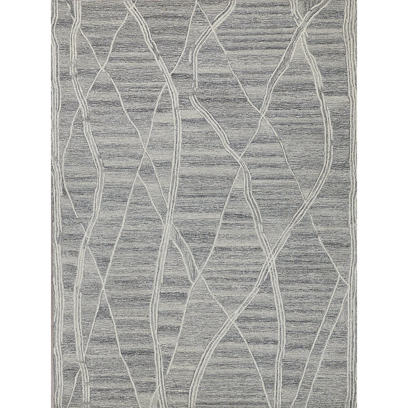 Ivory and Gray Hand-Tufted Wool Rectangular Rug 5' x 8'