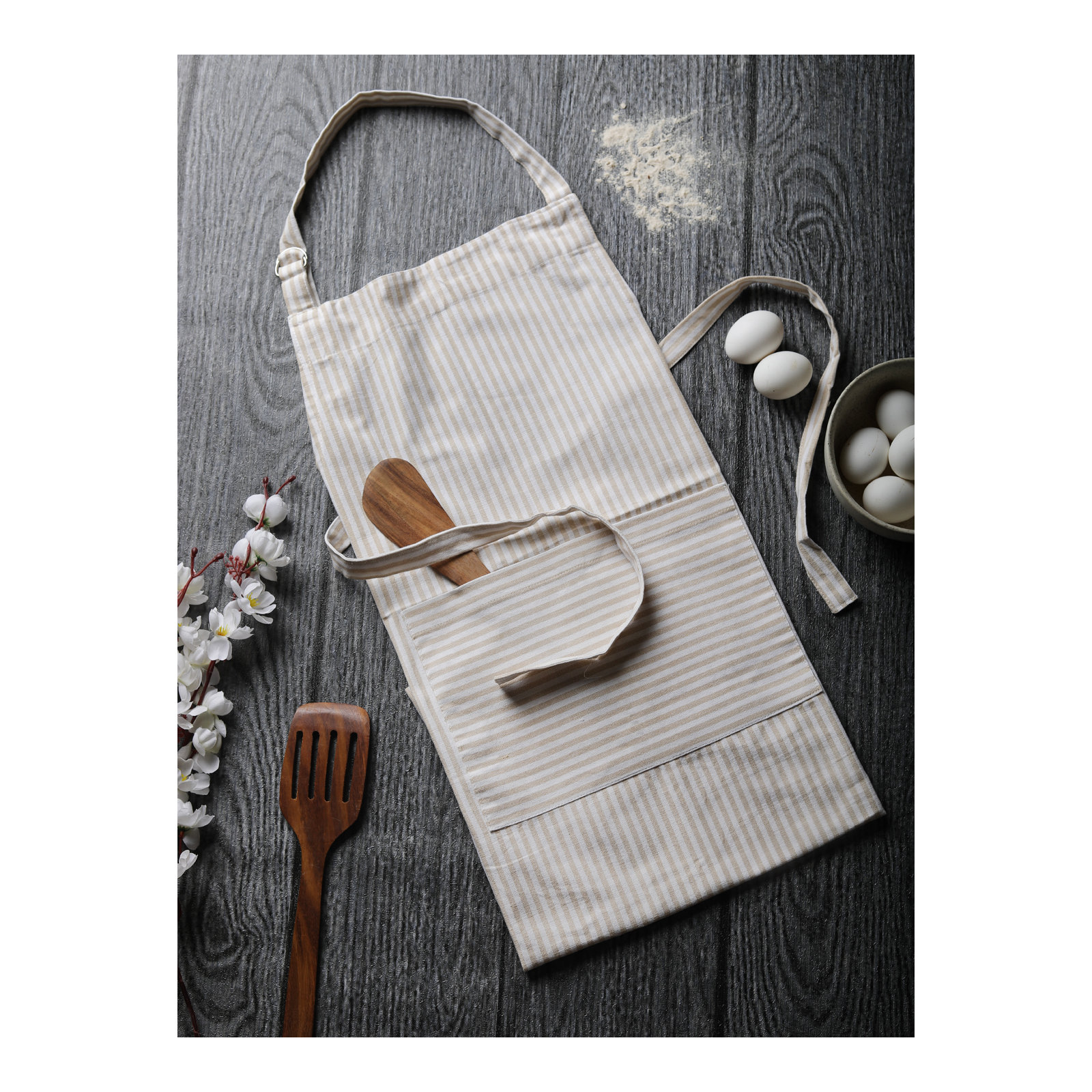Cotton Apron, Beige/White, Extra Large