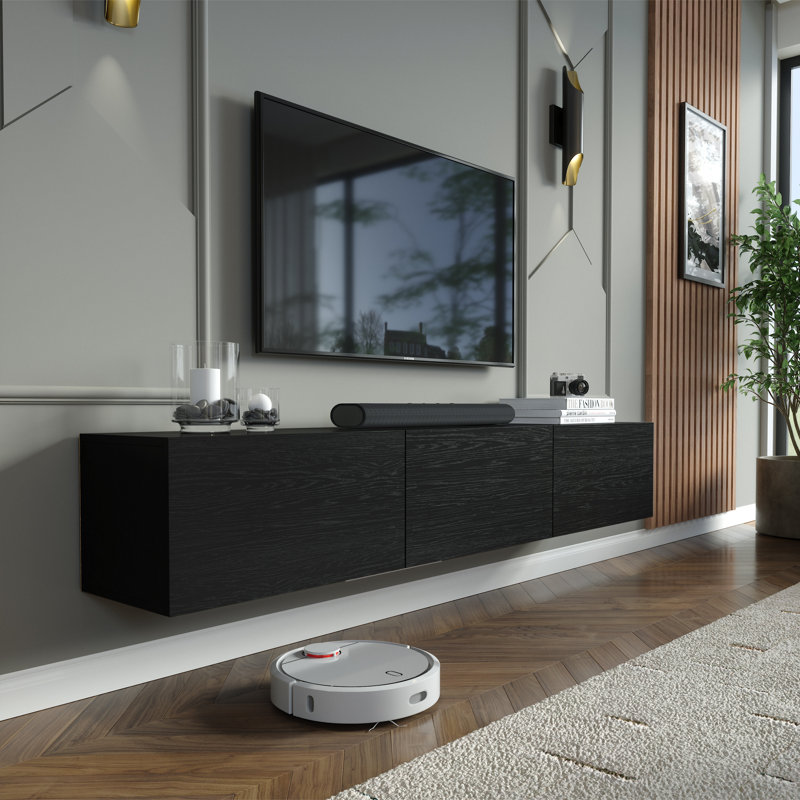 Meuble télé flottant Colima, Grain de bois noir