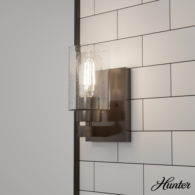 Noble Bronze Dimmable Metal Wall Sconce with Seeded Glass Shade