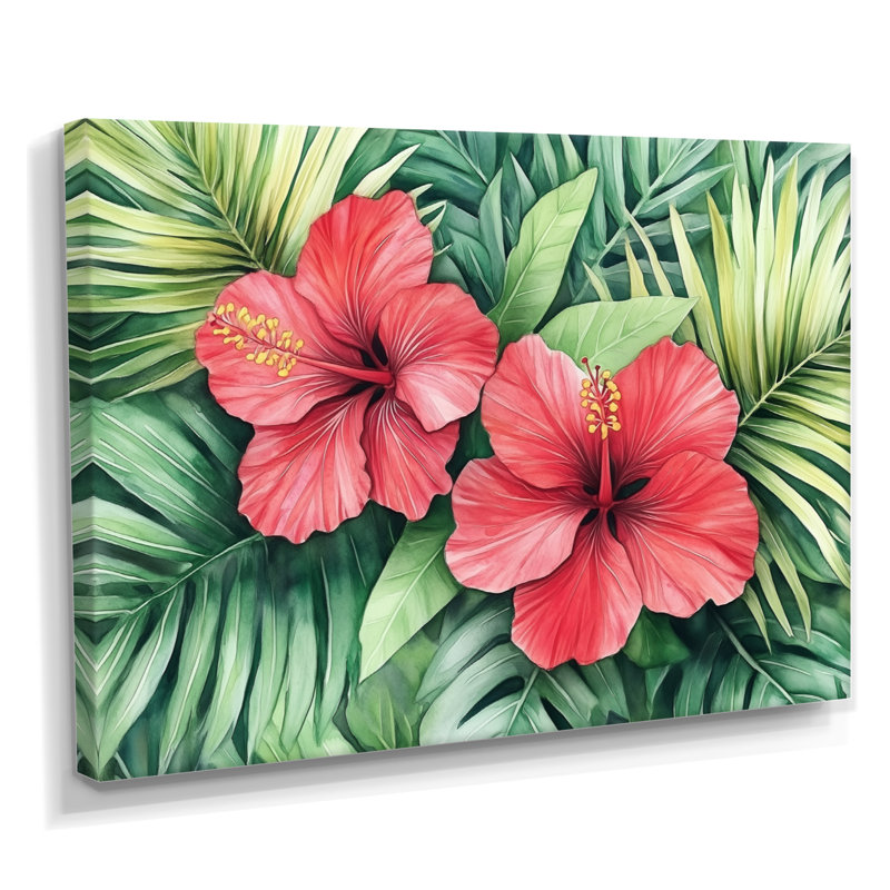 Toile fleur tropicale, art mural hibiscus, Prou, H 12 po x l 20 po, Toile tendue
