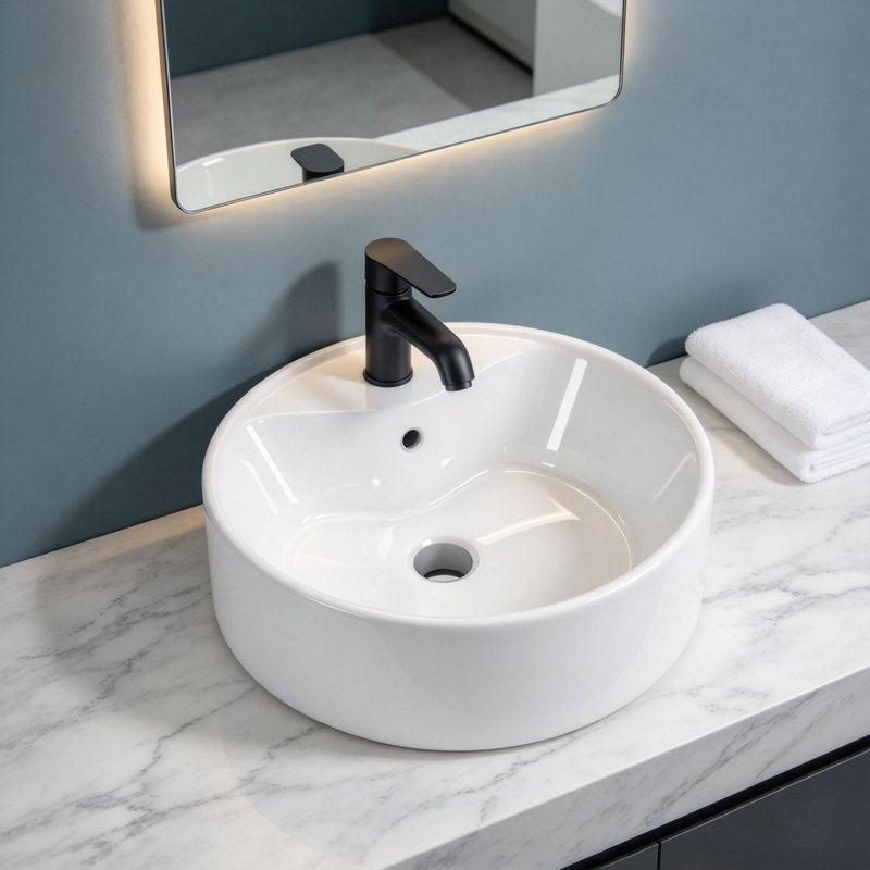 Vasque ronde en céramique Topcraft, blanc lustré