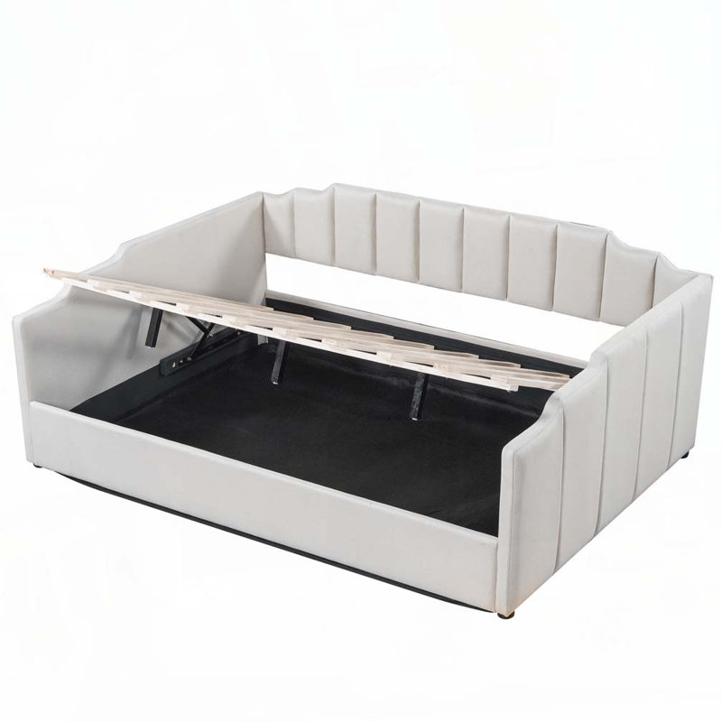 Upholstered Daybed with Underneath Storage, Full/Double, Beige