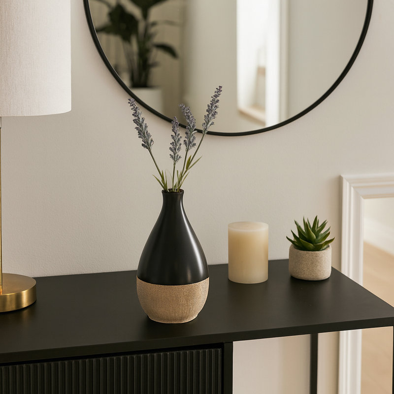 Vase en céramique avec design texturé Cynthla, H 7 po x l 4 po x P 4 po, Deux tons brun / noir