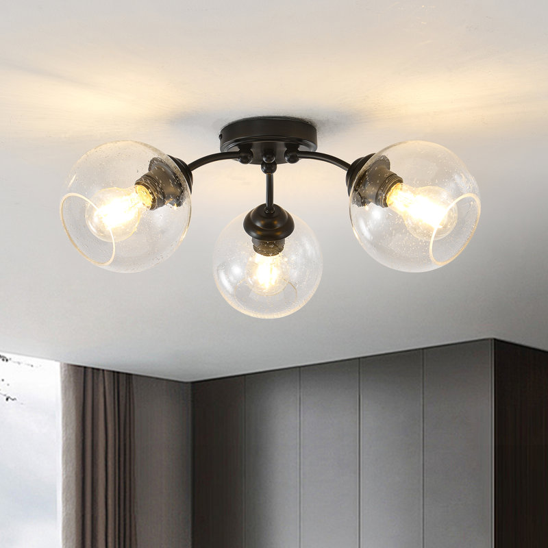 Plafonnier semi-encastré 3 lumières en verre, Noir mat