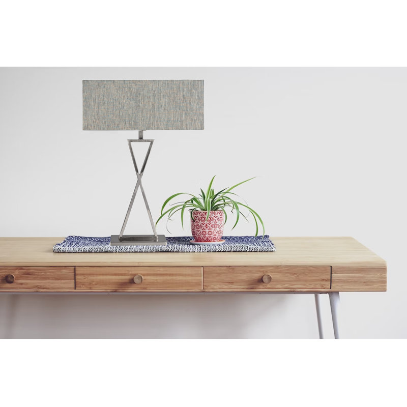 Avory 64cm Rectangle Metal Narrow Table Lamp, Silver, Blue