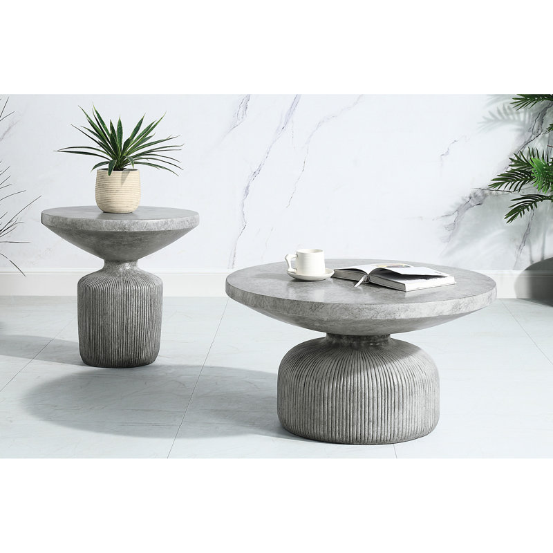 Cement Coffee Table With Round Weathered Grey Platform And Pedestal Solid Deck