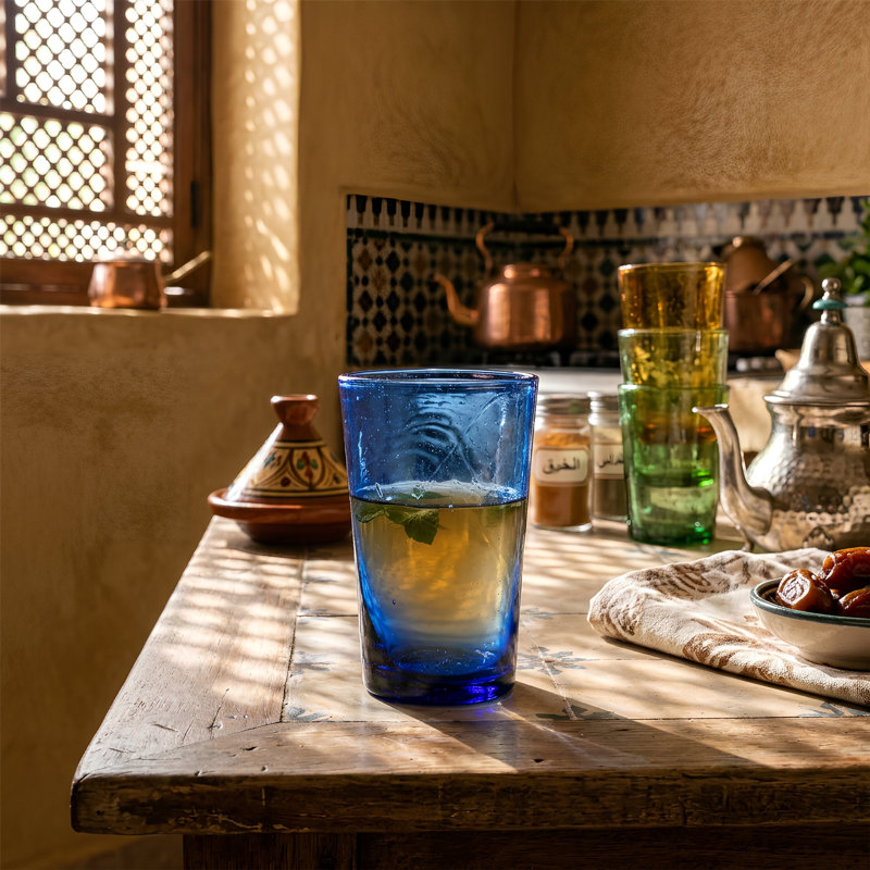 Nicola Spring - 12pc Meknes Hand-Blown Recycled Glassware Set - 325ml & 215ml, Light Blue