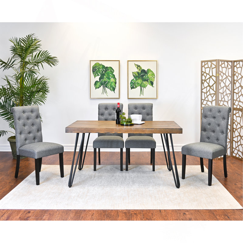 Ensemble de salle à manger 5 pièces, table à manger en épingle à cheveux avec 4 chaises, 4 options de couleurs, Gris