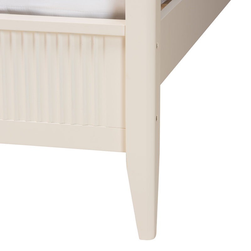 Ensemble de chambre à coucher 4 pièces pour grand lit en bois cannelé Wooley, Ivoire