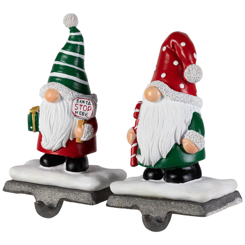 Festive Santa Gnomes Resin Christmas Stocking Holders Set