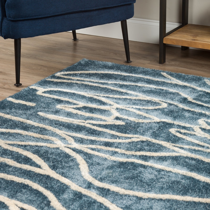Addison Calabar Transitional Abstract Waves Lagoon 5’ X 7’6" Area Rug, Rectangle 5' x 7'6"