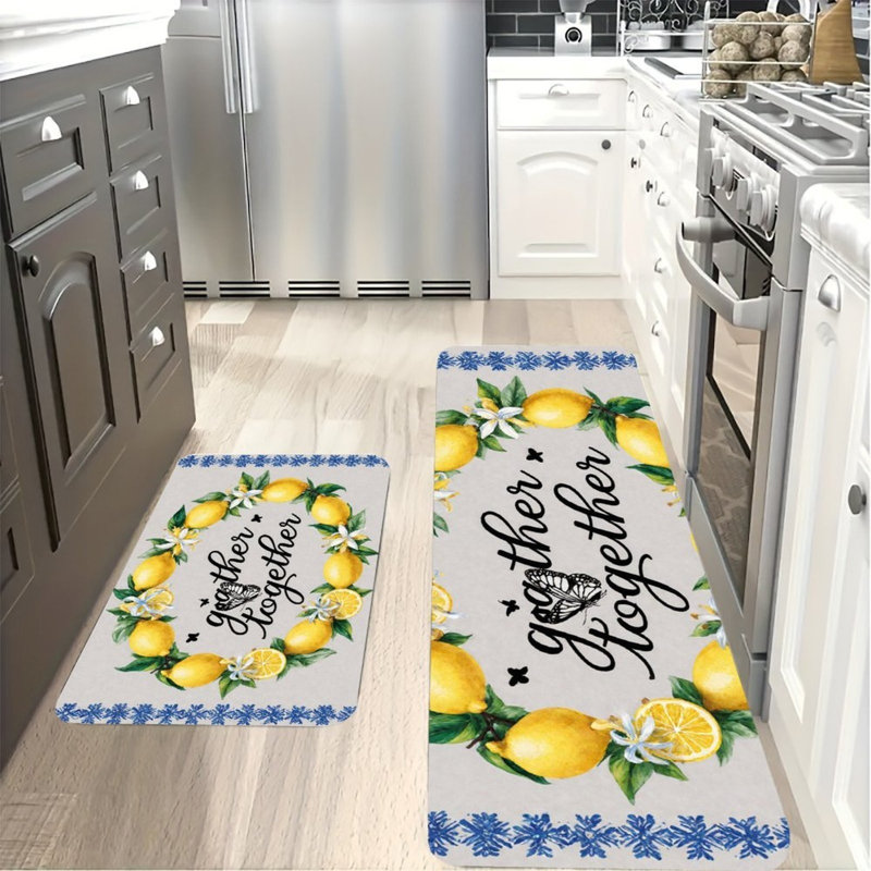 Ensemble de 2 tapis de cuisine antidérapants Lemon Wreath