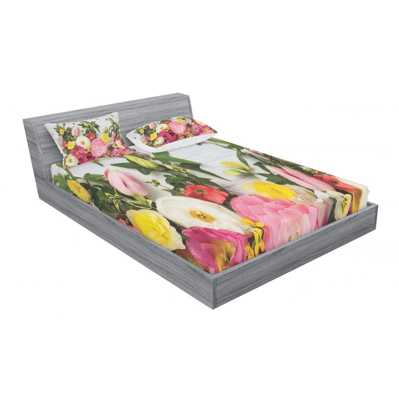 Microfiber Floral Sheet Set, Queen Sheet Set with Fitted Sheet