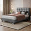 Size Modern Upholstered Bed Frame with Adjustable Square Tufted Headboard-93363910-99170188