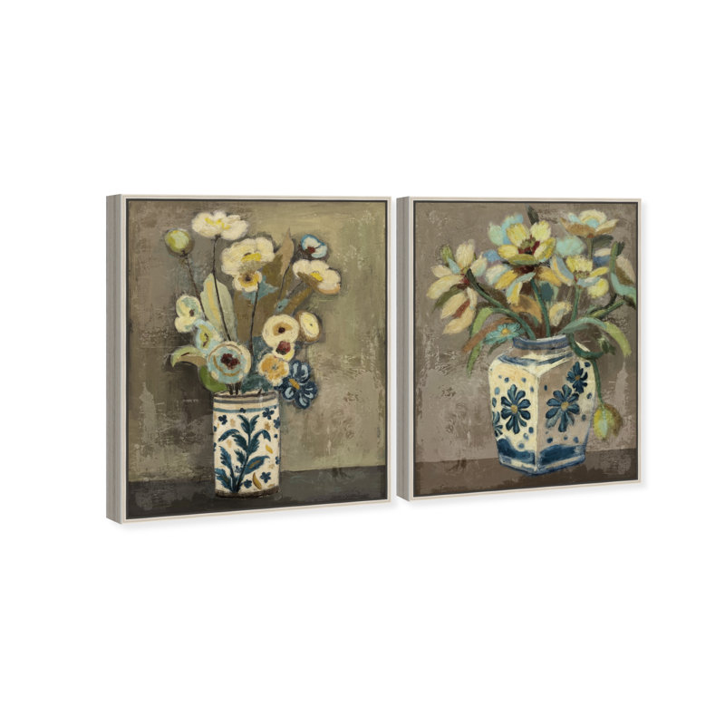 Flowers In Vases Set Set by Oliver Gal, 37"H x 46"W, Silver Floater Frame