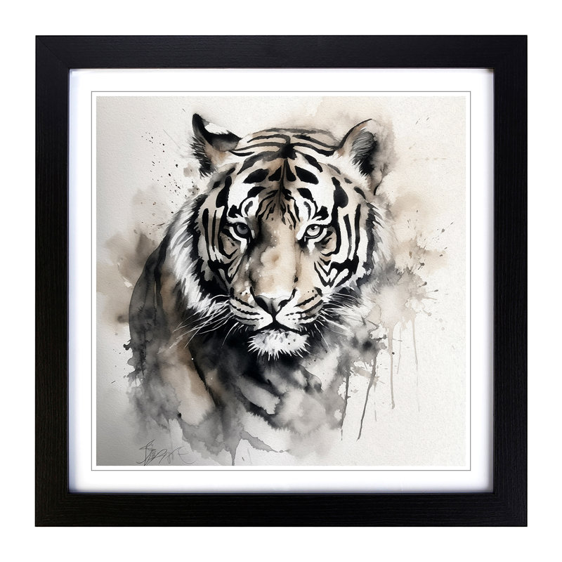 Tiger Ink Wash No.1 - Single Picture Frame Print on Wood, Black