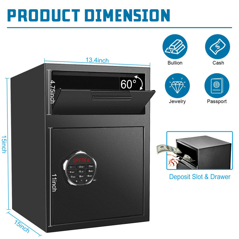 Black Heavy-Duty Carbon Steel Depository Drop Safe with Electronic Keypad