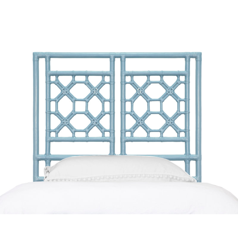 Lattice Back Open-Frame Rattan Headboard, Twin, Pool Blue