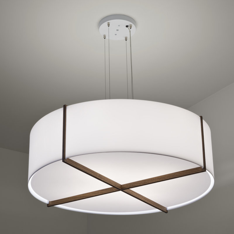 Lustre cylindrique unique à 2 lumières Plura, H 10,38 po x l 36 po x P 36 po, Blanc brillant, Chêne blanchi