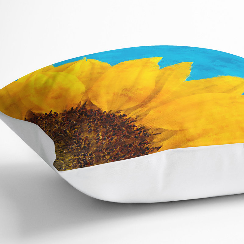 Sunflower at the End of Summer Painting Cushion with Filling, 40cm H x 40cm W x 15cm D, White