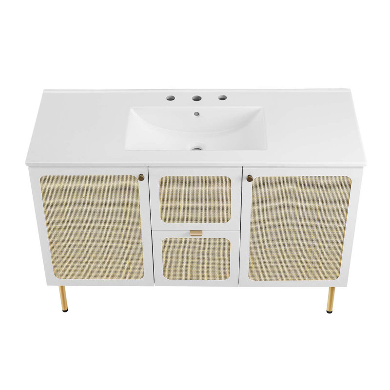 Modway Chaucer 48'' Single Bathroom Vanity with Wood Top, White, White/Gold