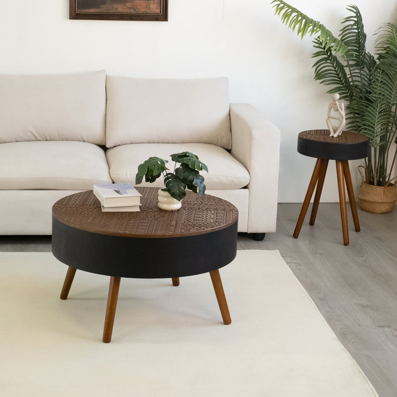 round coffee table with storage function, Brown