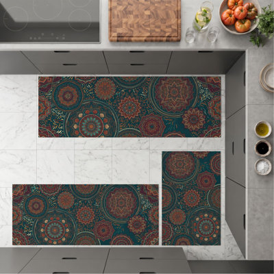 Tapis de cuisine antidérapant à motif mandala
