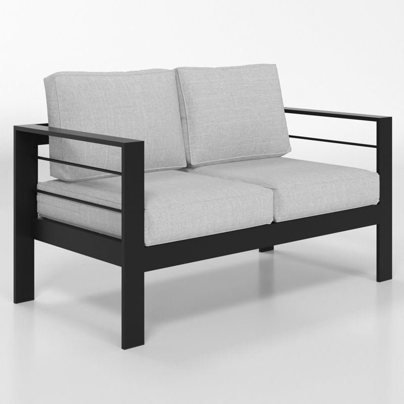 Outdoor Aluminum Loveseat, Black Frame/Light Gray Cushion